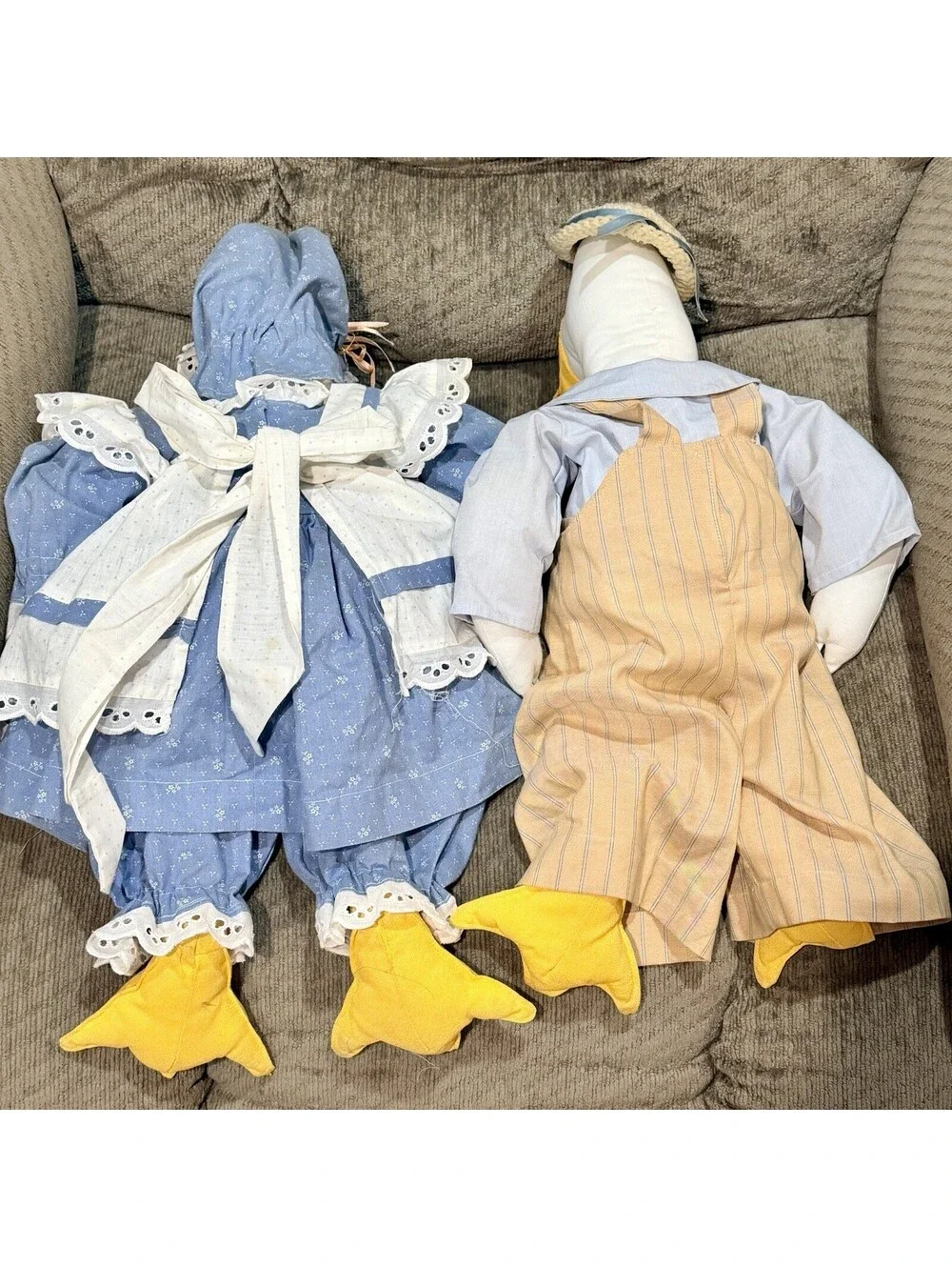 Vintage 20” Handmade Fabric Country Geese Set ~ Grandma Core 💙 Goose Decoration